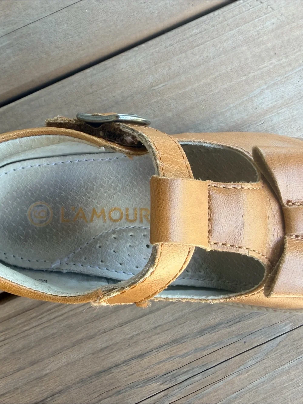 L'Amour Tan/Tobacco Kids T-Strap Mary Jane Sandals